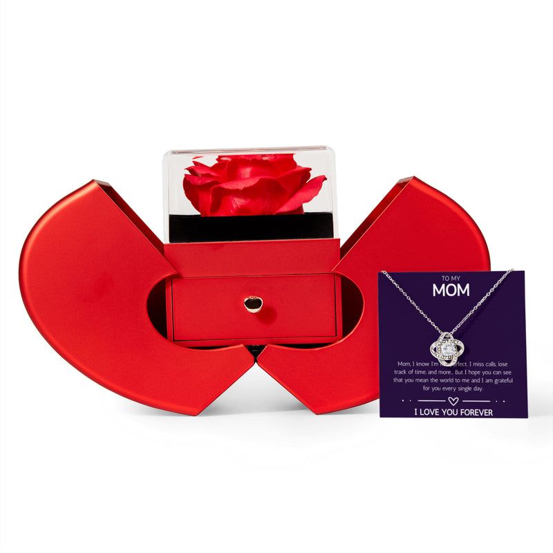 Love Knot Necklace with Red Heart Rose Box - To My Mom